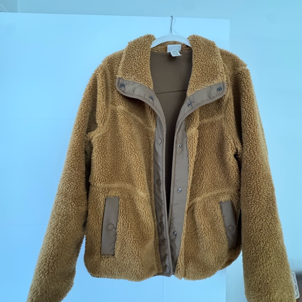 L.L. Bean Sherpa Teddy Fleece Jacket Camel Snap Front Women’s XL